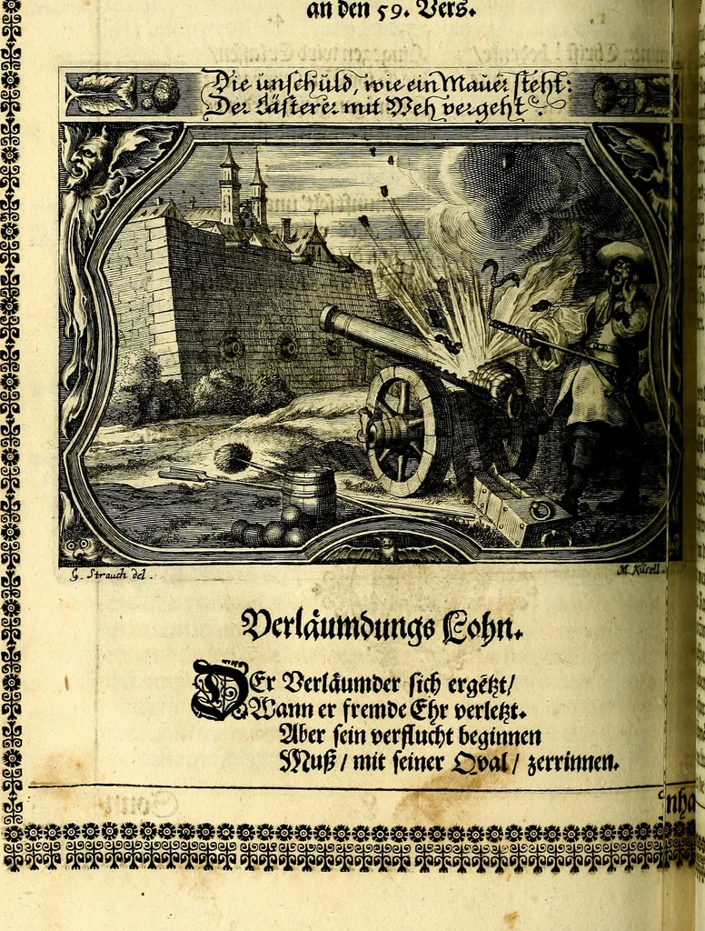 An illustration from Heilig-epistolischer Bericht, Licht, Geleit, und Freud. Das ist : Emblematische Fürstllung der heiligen Sonn- und festtäglichen Episteln; in welcher gründlicher Bericht von den rechten Wort-Verstand ertheilet, dem wahren Christenthum ein helles licht furgetragen, und ein sicheres Geleit mit beigefügten Gebeten und Gesängen zu der himmlischen Freude gezeiget wird, 1663, leaf 791