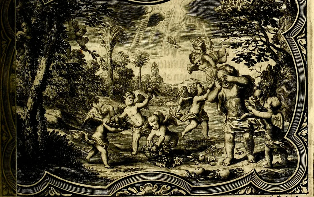 An illustration from Heilig-epistolischer Bericht, Licht, Geleit, und Freud. Das ist : Emblematische Fürstllung der heiligen Sonn- und festtäglichen Episteln; in welcher gründlicher Bericht von den rechten Wort-Verstand ertheilet, dem wahren Christenthum ein helles licht furgetragen, und ein sicheres Geleit mit beigefügten Gebeten und Gesängen zu der himmlischen Freude gezeiget wird, 1663, leaf 810