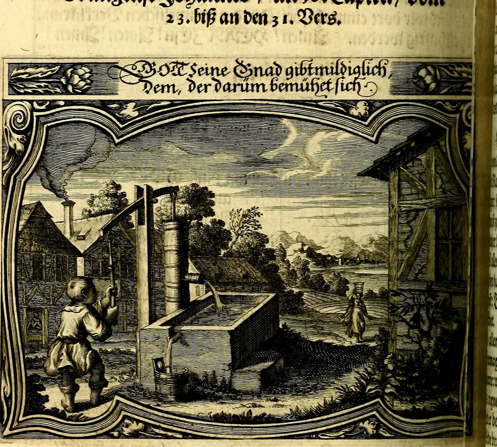 An illustration from Heilig-epistolischer Bericht, Licht, Geleit, und Freud. Das ist : Emblematische Fürstllung der heiligen Sonn- und festtäglichen Episteln; in welcher gründlicher Bericht von den rechten Wort-Verstand ertheilet, dem wahren Christenthum ein helles licht furgetragen, und ein sicheres Geleit mit beigefügten Gebeten und Gesängen zu der himmlischen Freude gezeiget wird, 1663, leaf 817