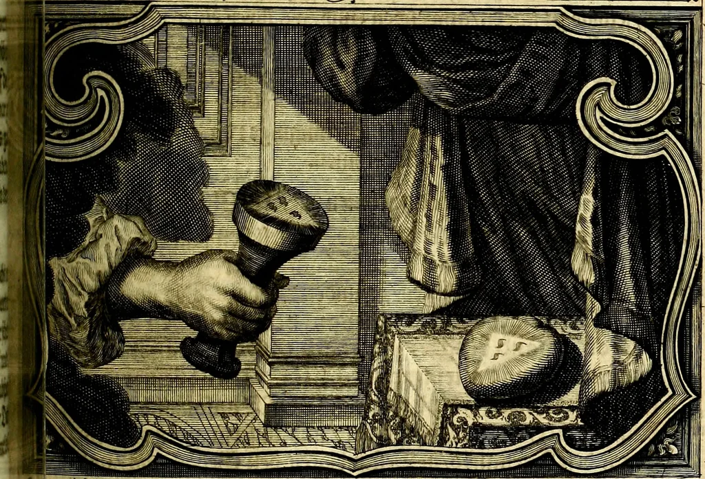An illustration from Heilig-epistolischer Bericht, Licht, Geleit, und Freud. Das ist : Emblematische Fürstllung der heiligen Sonn- und festtäglichen Episteln; in welcher gründlicher Bericht von den rechten Wort-Verstand ertheilet, dem wahren Christenthum ein helles licht furgetragen, und ein sicheres Geleit mit beigefügten Gebeten und Gesängen zu der himmlischen Freude gezeiget wird, 1663, leaf 840