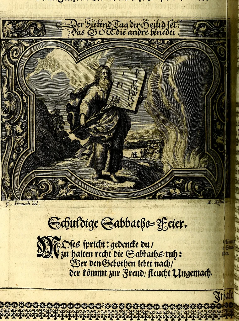 An illustration from Heilig-epistolischer Bericht, Licht, Geleit, und Freud. Das ist : Emblematische Fürstllung der heiligen Sonn- und festtäglichen Episteln; in welcher gründlicher Bericht von den rechten Wort-Verstand ertheilet, dem wahren Christenthum ein helles licht furgetragen, und ein sicheres Geleit mit beigefügten Gebeten und Gesängen zu der himmlischen Freude gezeiget wird, 1663, leaf 895