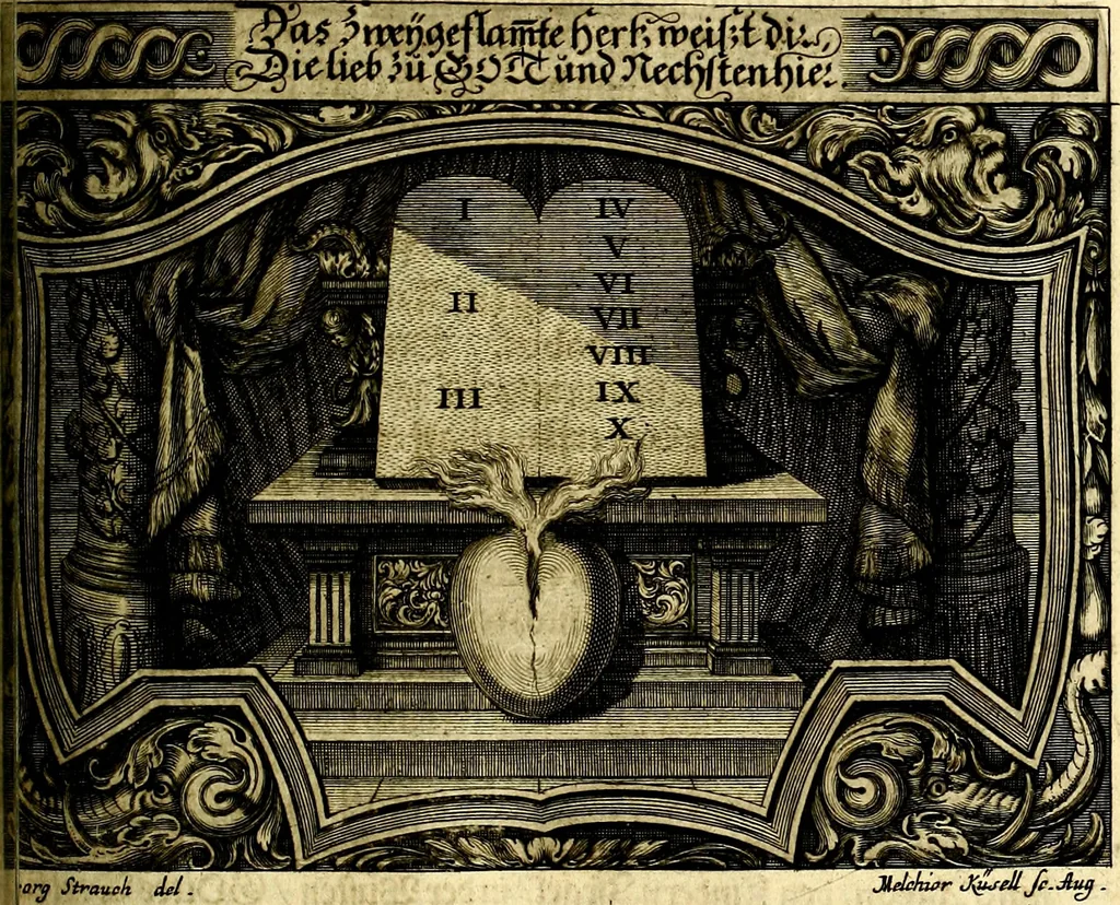 An illustration from Heilig-epistolischer Bericht, Licht, Geleit, und Freud. Das ist : Emblematische Fürstllung der heiligen Sonn- und festtäglichen Episteln; in welcher gründlicher Bericht von den rechten Wort-Verstand ertheilet, dem wahren Christenthum ein helles licht furgetragen, und ein sicheres Geleit mit beigefügten Gebeten und Gesängen zu der himmlischen Freude gezeiget wird, 1663, leaf 900