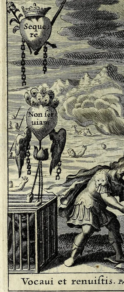 An illustration from Heliotropium, seu, Conformatio humanae voluntatis cum divina : libris quinque explicata coram ser[enissi]mo vtriusq[ue] Bavariae duce S.R.I. Archidapifero Electore Maximiliano et ser[enissi]ma coniuge Elizabetha : eisdem ser[enissi]mis pri[n]cpib[us] inscripta & dedicata, 1630, leaf 218