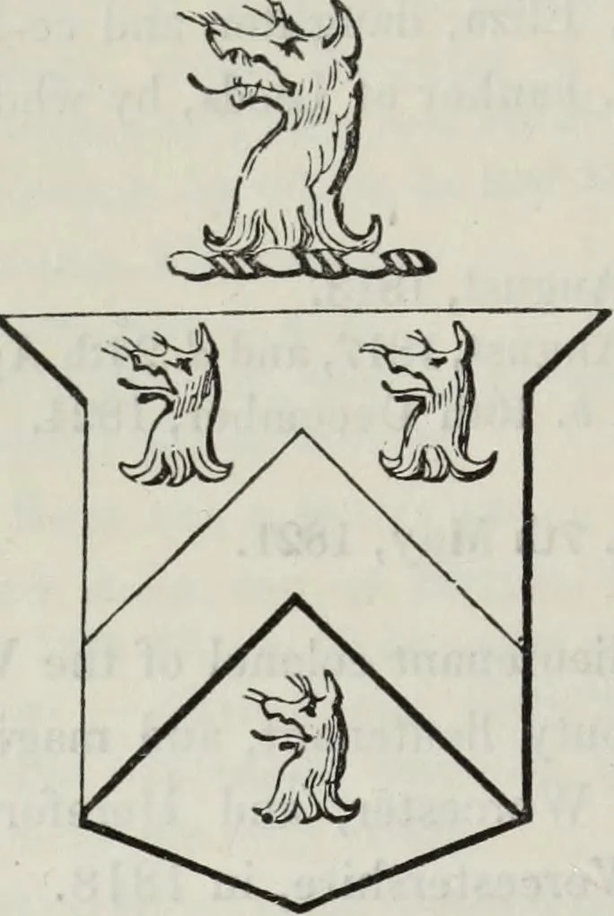 An illustration from A genealogical and heraldic history of the commoners of Great Britain and Ireland enjoying territorial possessions or high official rank, but uninvested with heritable honours, 1836, leaf 150