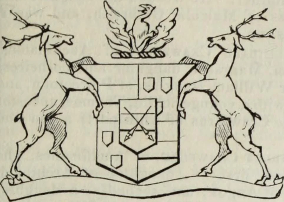 An illustration from A genealogical and heraldic history of the commoners of Great Britain and Ireland enjoying territorial possessions or high official rank, but uninvested with heritable honours, 1836, leaf 577