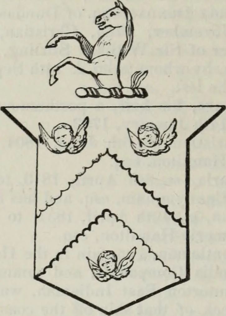 An illustration from A genealogical and heraldic history of the commoners of Great Britain and Ireland enjoying territorial possessions or high official rank, but uninvested with heritable honours, 1836, leaf 672