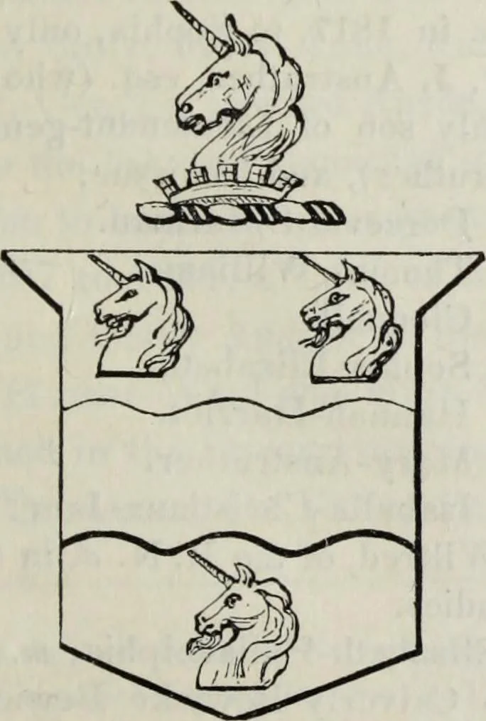 An illustration from A genealogical and heraldic history of the commoners of Great Britain and Ireland enjoying territorial possessions or high official rank, but uninvested with heritable honours, 1836, leaf 97