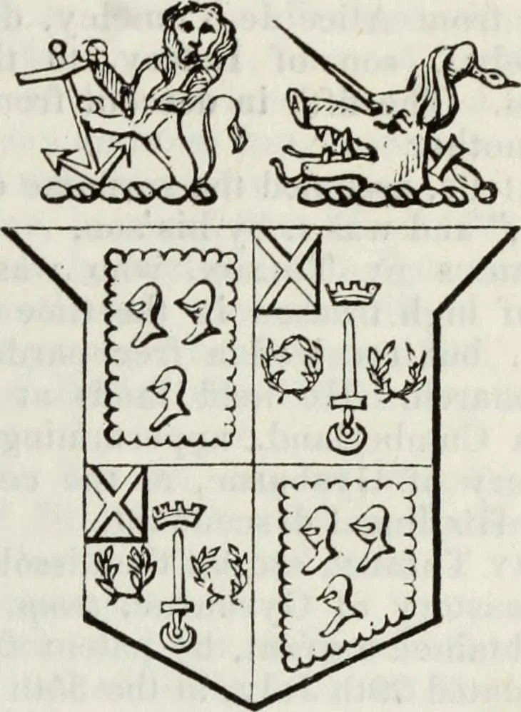An illustration from A genealogical and heraldic history of the commoners of Great Britain and Ireland enjoying territorial possessions or high official rank, but uninvested with heritable honours, 1836, leaf 159