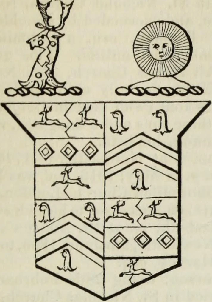 An illustration from A genealogical and heraldic history of the commoners of Great Britain and Ireland enjoying territorial possessions or high official rank, but uninvested with heritable honours, 1836, leaf 199