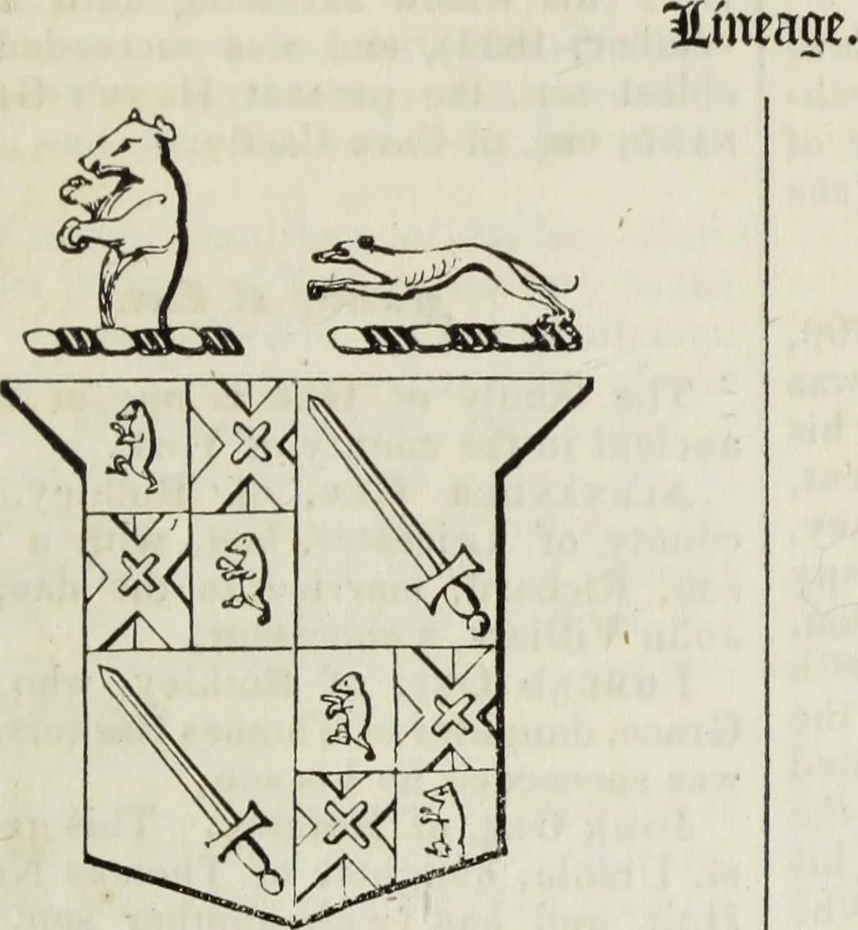 An illustration from A genealogical and heraldic history of the commoners of Great Britain and Ireland enjoying territorial possessions or high official rank, but uninvested with heritable honours, 1836, leaf 279