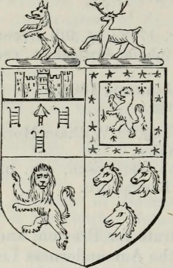 An illustration from A genealogical and heraldic history of the commoners of Great Britain and Ireland enjoying territorial possessions or high official rank, but uninvested with heritable honours, 1836, leaf 406