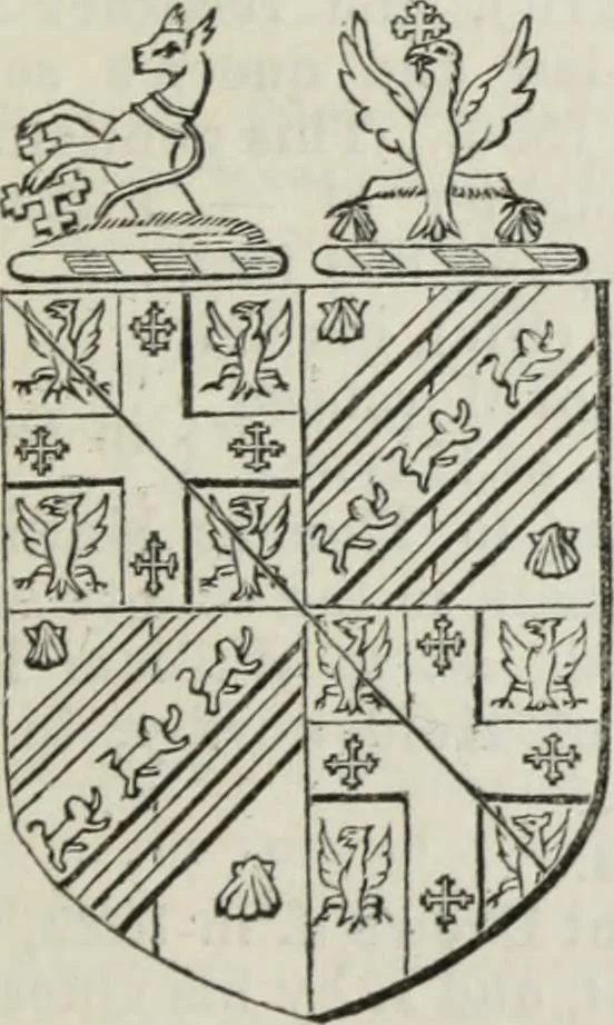 An illustration from A genealogical and heraldic history of the commoners of Great Britain and Ireland enjoying territorial possessions or high official rank, but uninvested with heritable honours, 1836, leaf 697