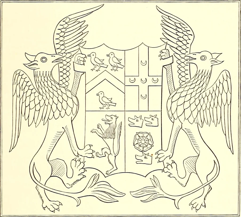 An illustration from Heraldic visitations of Wales and part of the Marches; between the years 1586 and 1613, under the authority of Clarencieux and Norroy, two kings at arms, 1846, leaf 60