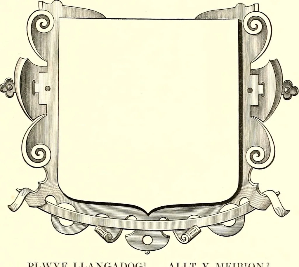 An illustration from Heraldic visitations of Wales and part of the Marches; between the years 1586 and 1613, under the authority of Clarencieux and Norroy, two kings at arms, 1846, leaf 241