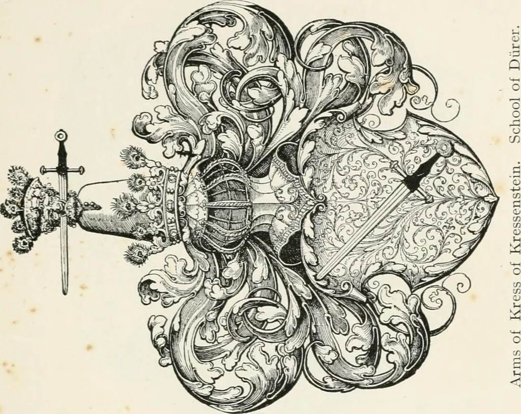 An illustration from Heraldry as art : an account of its development and practice, chiefly in England, 1907, leaf 157