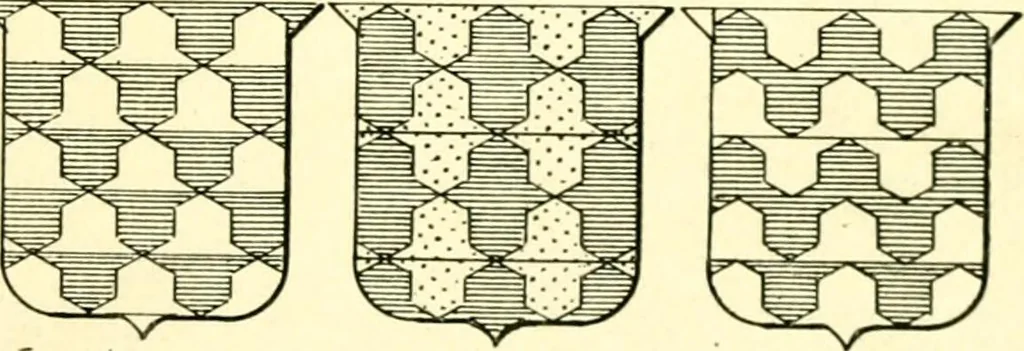 An illustration from Heraldry illustrated. Being a short account of the origin and history of heraldry and an explanation of its nature, with practical directions for drawing and painting coats of arms, to which is added a glossary of the terms used in the science of heraldry .., 1897, leaf 141