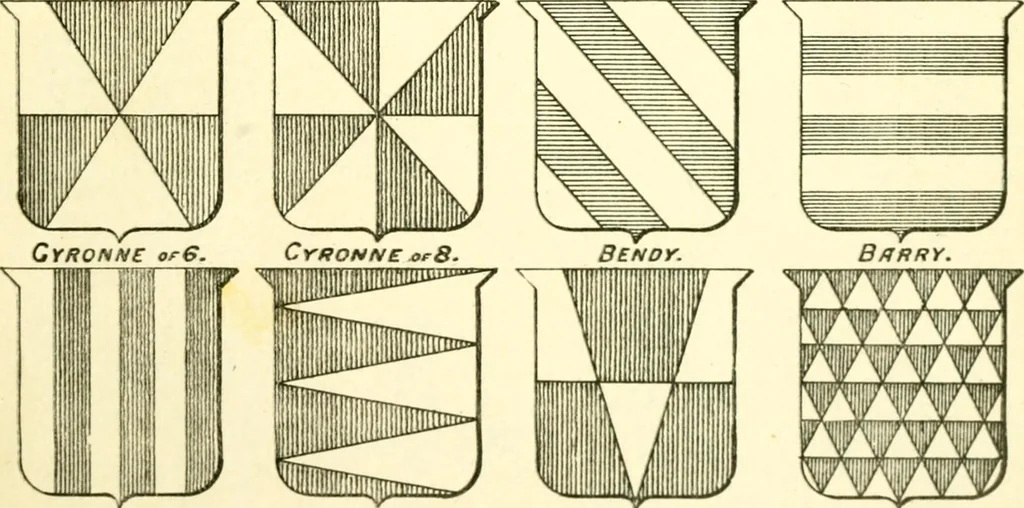 An illustration from Heraldry illustrated. Being a short account of the origin and history of heraldry and an explanation of its nature, with practical directions for drawing and painting coats of arms, to which is added a glossary of the terms used in the science of heraldry .., 1897, leaf 143