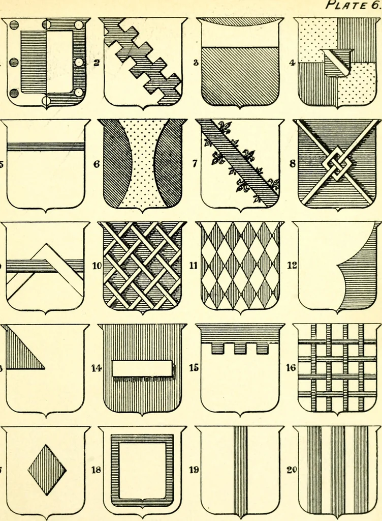 An illustration from Heraldry illustrated. Being a short account of the origin and history of heraldry and an explanation of its nature, with practical directions for drawing and painting coats of arms, to which is added a glossary of the terms used in the science of heraldry .., 1897, leaf 149