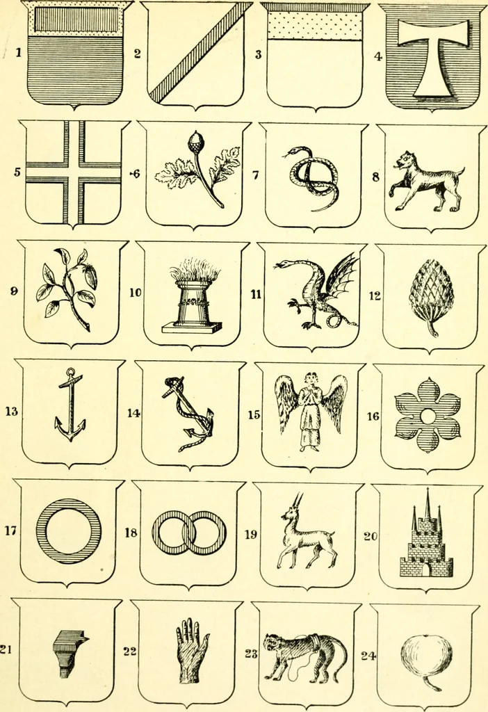 An illustration from Heraldry illustrated. Being a short account of the origin and history of heraldry and an explanation of its nature, with practical directions for drawing and painting coats of arms, to which is added a glossary of the terms used in the science of heraldry .., 1897, leaf 151