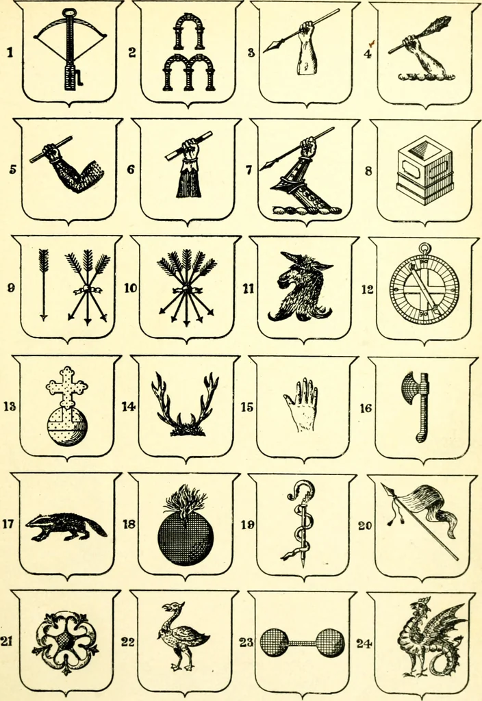 An illustration from Heraldry illustrated. Being a short account of the origin and history of heraldry and an explanation of its nature, with practical directions for drawing and painting coats of arms, to which is added a glossary of the terms used in the science of heraldry .., 1897, leaf 153