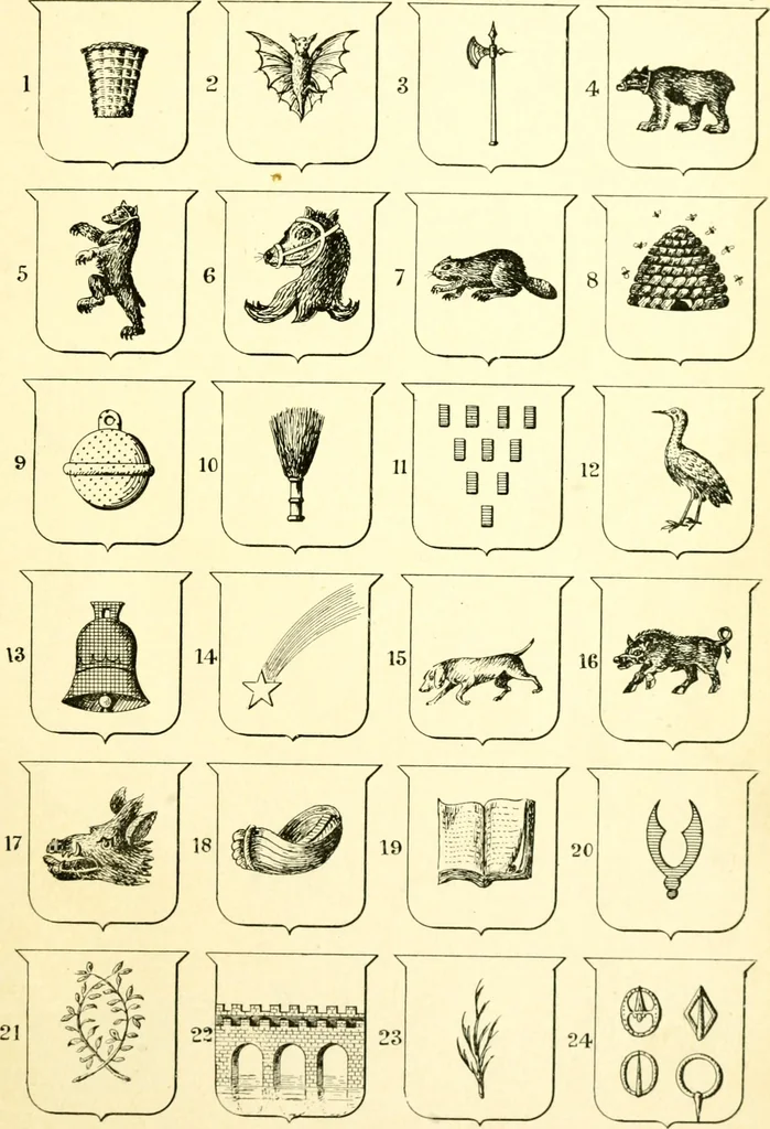 An illustration from Heraldry illustrated. Being a short account of the origin and history of heraldry and an explanation of its nature, with practical directions for drawing and painting coats of arms, to which is added a glossary of the terms used in the science of heraldry .., 1897, leaf 155