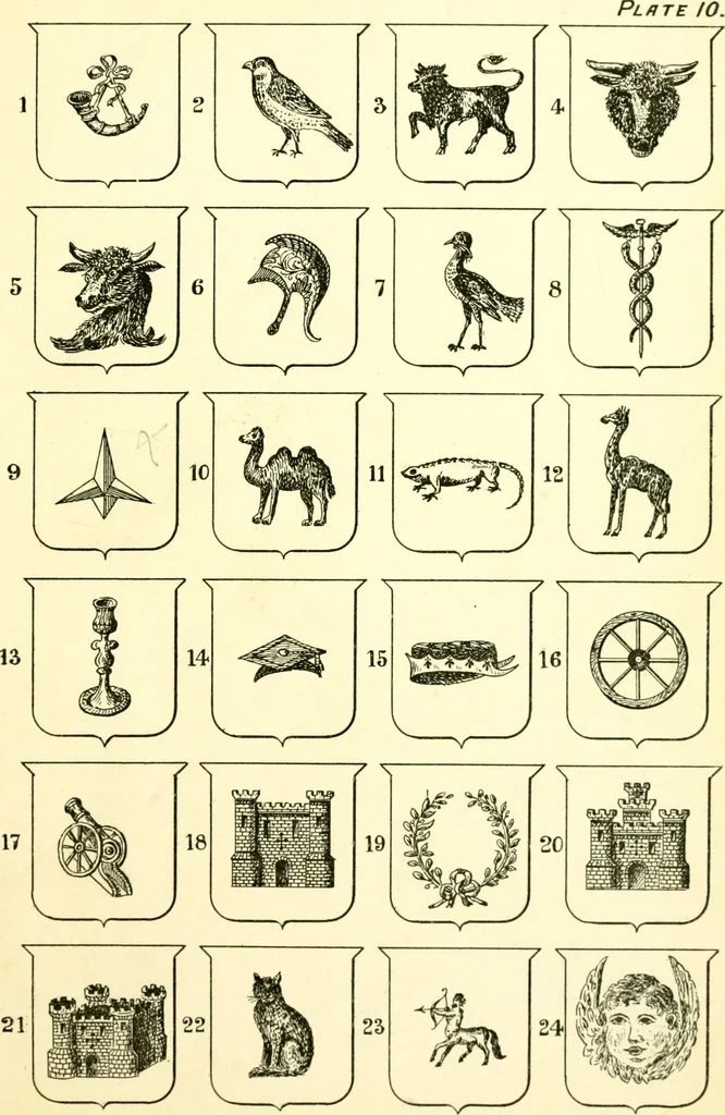 An illustration from Heraldry illustrated. Being a short account of the origin and history of heraldry and an explanation of its nature, with practical directions for drawing and painting coats of arms, to which is added a glossary of the terms used in the science of heraldry .., 1897, leaf 157