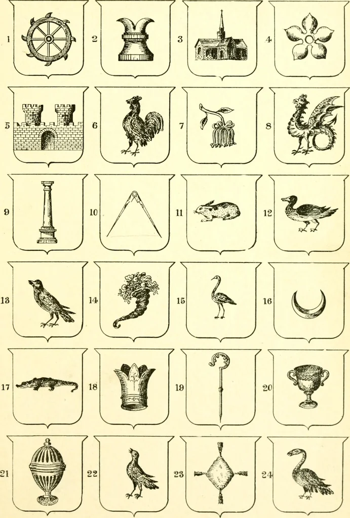 An illustration from Heraldry illustrated. Being a short account of the origin and history of heraldry and an explanation of its nature, with practical directions for drawing and painting coats of arms, to which is added a glossary of the terms used in the science of heraldry .., 1897, leaf 159