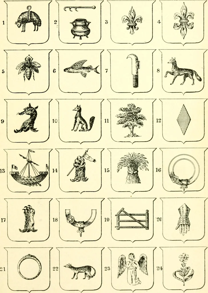 An illustration from Heraldry illustrated. Being a short account of the origin and history of heraldry and an explanation of its nature, with practical directions for drawing and painting coats of arms, to which is added a glossary of the terms used in the science of heraldry .., 1897, leaf 165
