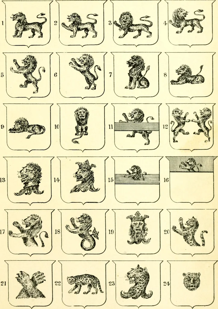 An illustration from Heraldry illustrated. Being a short account of the origin and history of heraldry and an explanation of its nature, with practical directions for drawing and painting coats of arms, to which is added a glossary of the terms used in the science of heraldry .., 1897, leaf 173