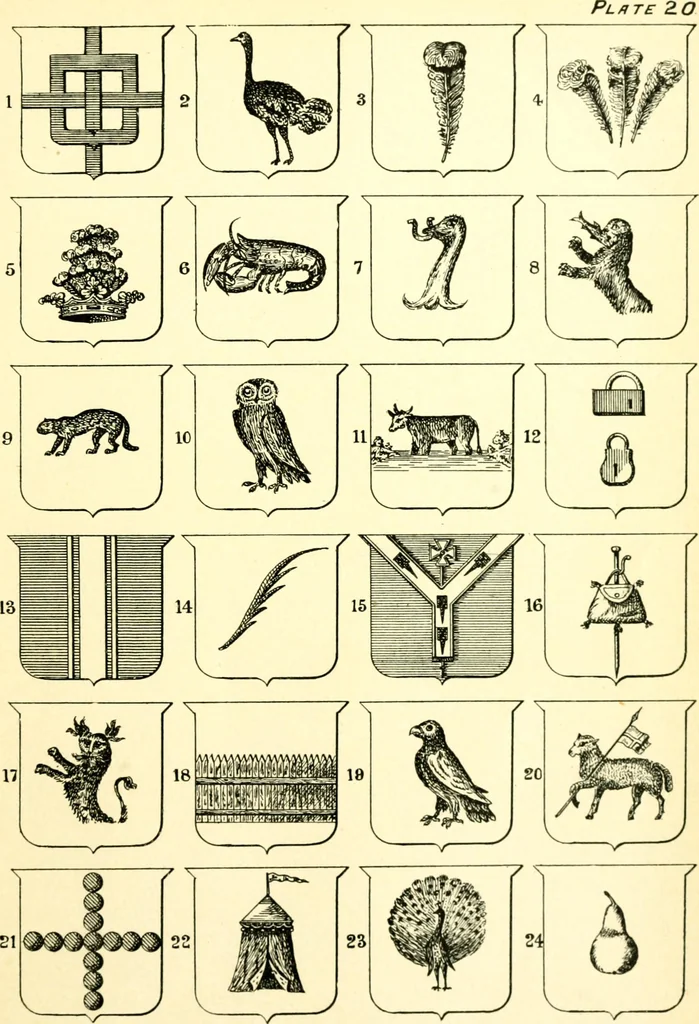 An illustration from Heraldry illustrated. Being a short account of the origin and history of heraldry and an explanation of its nature, with practical directions for drawing and painting coats of arms, to which is added a glossary of the terms used in the science of heraldry .., 1897, leaf 177
