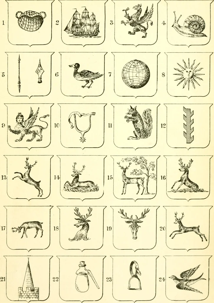 An illustration from Heraldry illustrated. Being a short account of the origin and history of heraldry and an explanation of its nature, with practical directions for drawing and painting coats of arms, to which is added a glossary of the terms used in the science of heraldry .., 1897, leaf 183