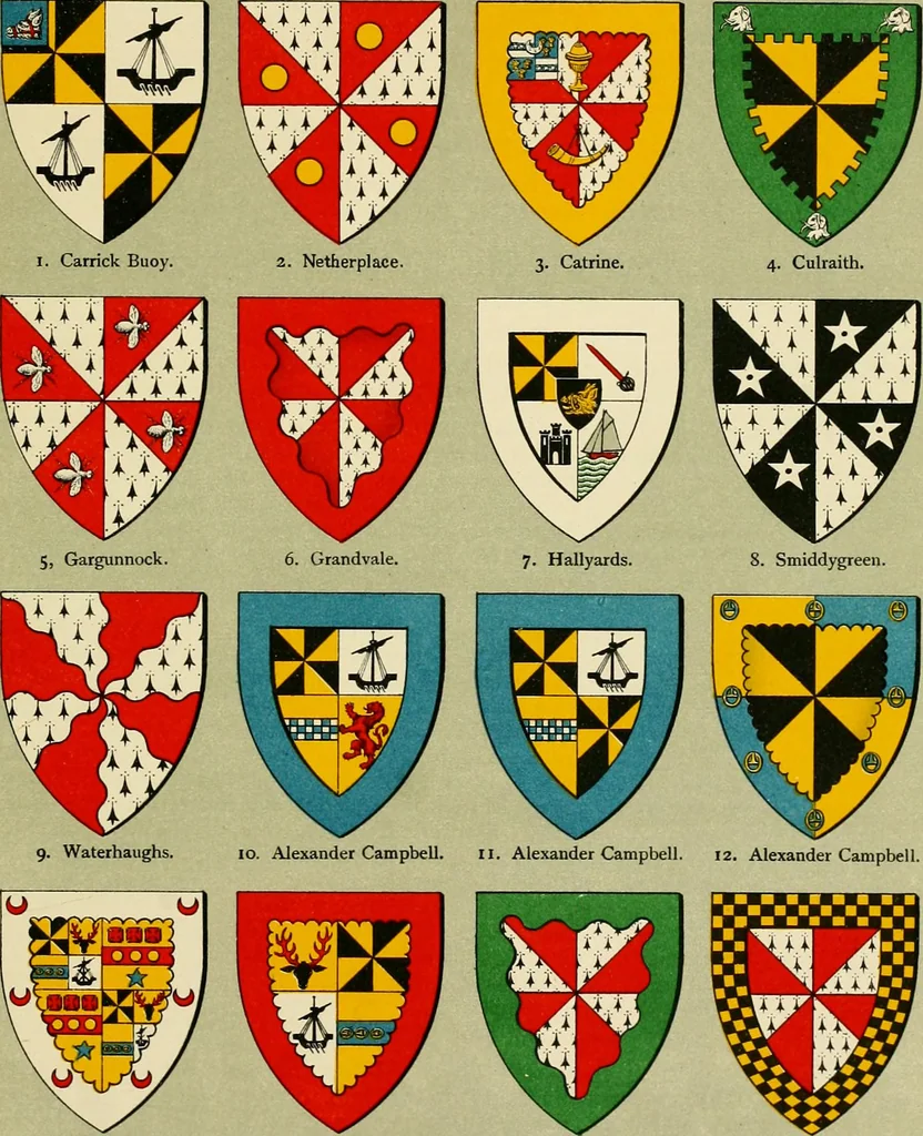 An illustration from The heraldry of the Campbells, with notes on all the males of the family, descriptions of the arms, plates and pedigrees, 1920, leaf 87