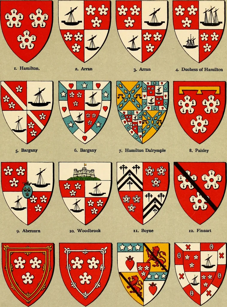 An illustration from The heraldry of the Hamiltons; with notes on all the males of the family, description of the arms, plates and pedigrees, 1909, leaf 75