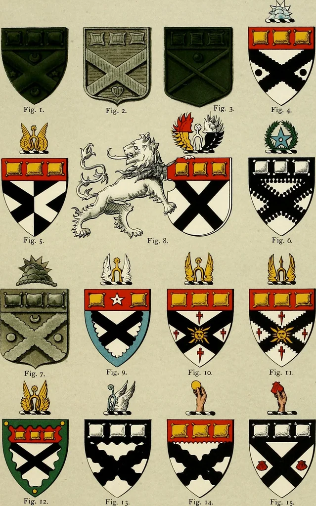 An illustration from The heraldry of the Johnstons : with notes on the different families, their arms and pedigrees, 1905, leaf 71