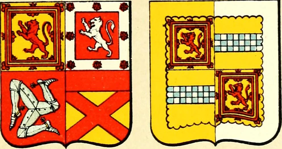 An illustration from The heraldry of the Stewarts : with notes on all the males of the family, descriptions of the arms, plates and pedigrees, 1906, leaf 47