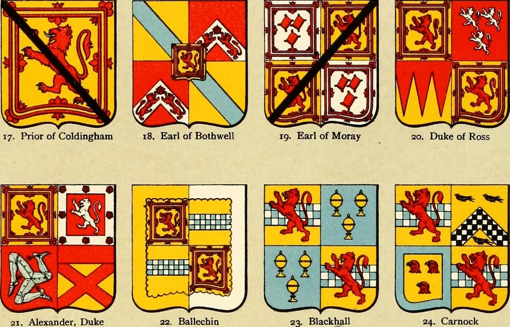 An illustration from The heraldry of the Stewarts : with notes on all the males of the family, descriptions of the arms, plates and pedigrees, 1906, leaf 43
