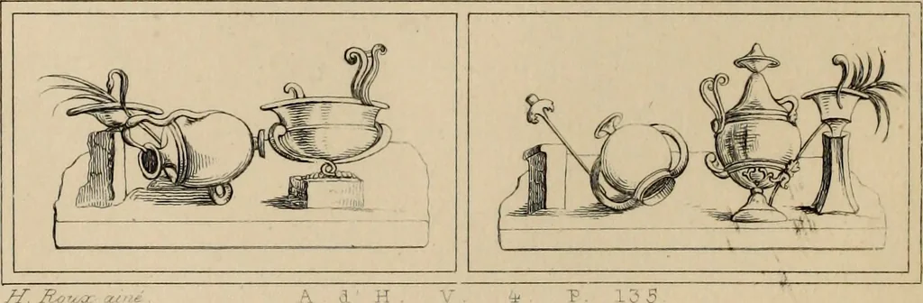 An illustration from Herculanum et Pompéi, recueil général des peintures, bronzes, mosaïques, etc., découverts jusqu'à ce jour, et reproduits d'apreès Le antichita di Ercolano, Il Museo borbonico, et tous les ouvrages analogues, 1870, leaf 113