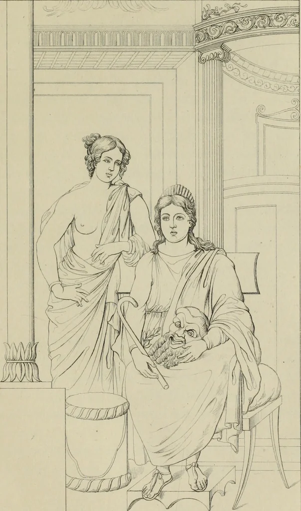 An illustration from Herculanum et Pompéi, recueil général des peintures, bronzes, mosaïques, etc., découverts jusqu'à ce jour, et reproduits d'apreès Le antichita di Ercolano, Il Museo borbonico, et tous les ouvrages analogues, 1870, leaf 116