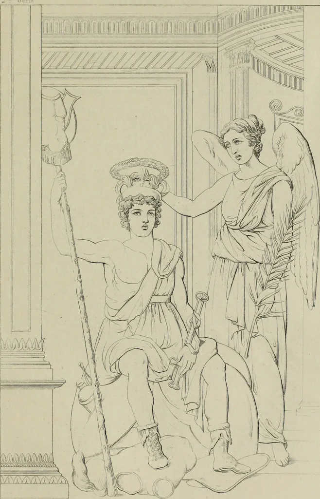 An illustration from Herculanum et Pompéi, recueil général des peintures, bronzes, mosaïques, etc., découverts jusqu'à ce jour, et reproduits d'apreès Le antichita di Ercolano, Il Museo borbonico, et tous les ouvrages analogues, 1870, leaf 120