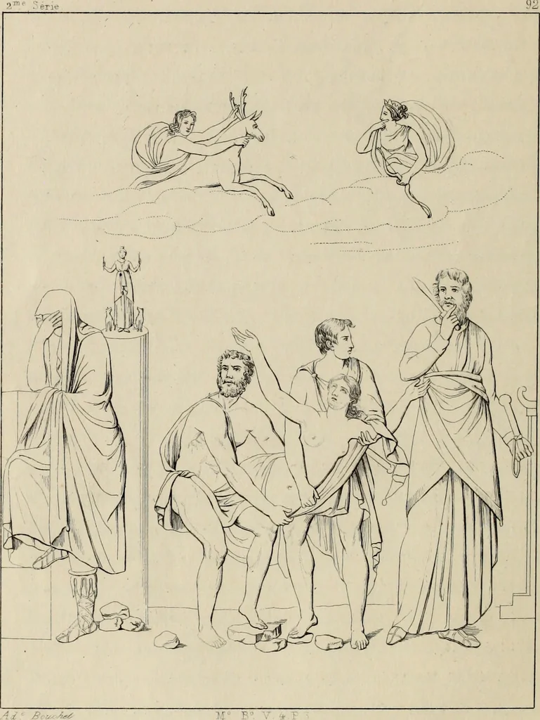 An illustration from Herculanum et Pompéi, recueil général des peintures, bronzes, mosaïques, etc., découverts jusqu'à ce jour, et reproduits d'apreès Le antichita di Ercolano, Il Museo borbonico, et tous les ouvrages analogues, 1870, leaf 13
