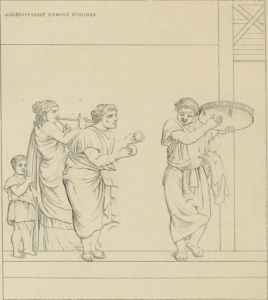 An illustration from Herculanum et Pompéi, recueil général des peintures, bronzes, mosaïques, etc., découverts jusqu'à ce jour, et reproduits d'apreès Le antichita di Ercolano, Il Museo borbonico, et tous les ouvrages analogues, 1870, leaf 135