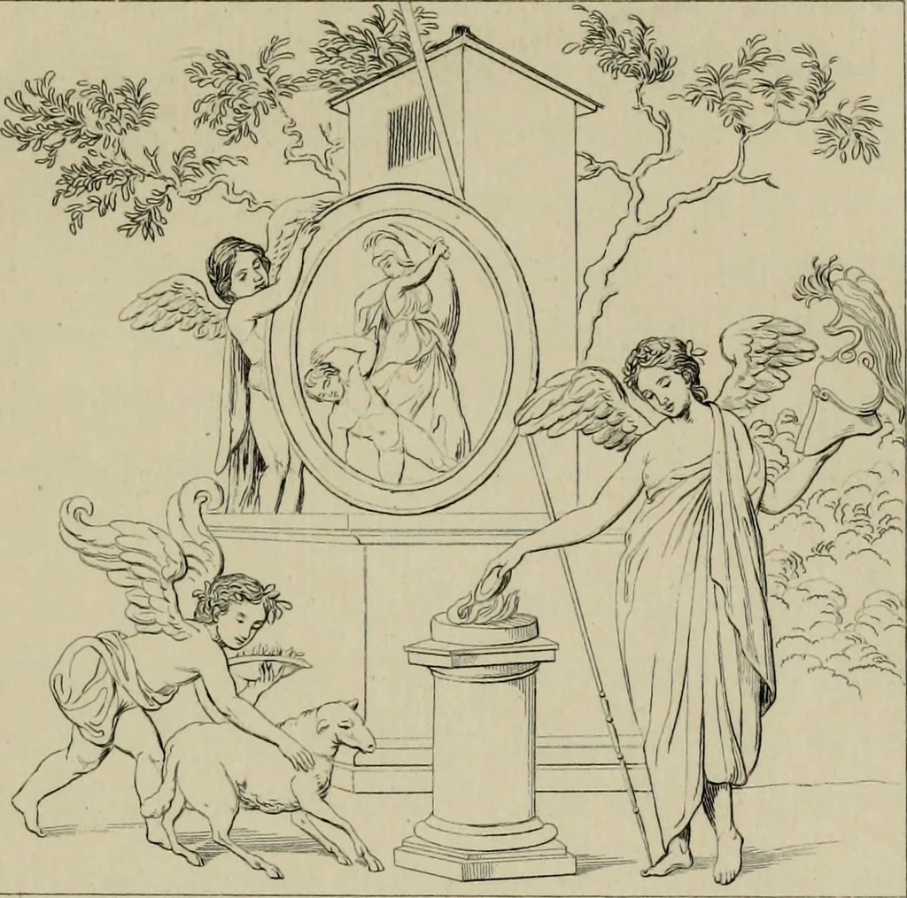 An illustration from Herculanum et Pompéi, recueil général des peintures, bronzes, mosaïques, etc., découverts jusqu'à ce jour, et reproduits d'apreès Le antichita di Ercolano, Il Museo borbonico, et tous les ouvrages analogues, 1870, leaf 160