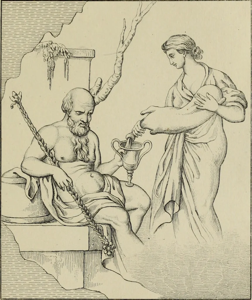 An illustration from Herculanum et Pompéi, recueil général des peintures, bronzes, mosaïques, etc., découverts jusqu'à ce jour, et reproduits d'apreès Le antichita di Ercolano, Il Museo borbonico, et tous les ouvrages analogues, 1870, leaf 168