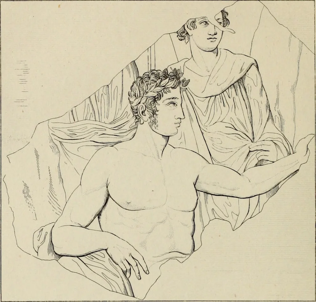 An illustration from Herculanum et Pompéi, recueil général des peintures, bronzes, mosaïques, etc., découverts jusqu'à ce jour, et reproduits d'apreès Le antichita di Ercolano, Il Museo borbonico, et tous les ouvrages analogues, 1870, leaf 171