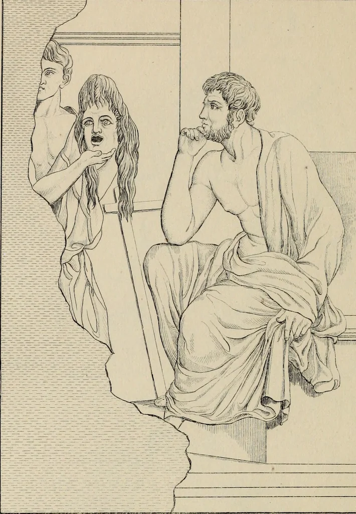 An illustration from Herculanum et Pompéi, recueil général des peintures, bronzes, mosaïques, etc., découverts jusqu'à ce jour, et reproduits d'apreès Le antichita di Ercolano, Il Museo borbonico, et tous les ouvrages analogues, 1870, leaf 173