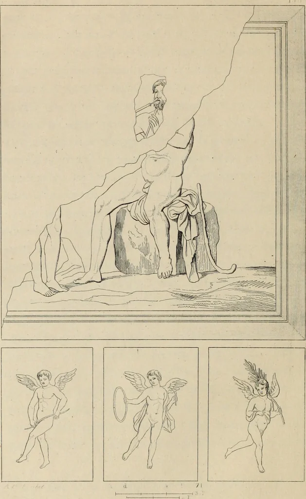 An illustration from Herculanum et Pompéi, recueil général des peintures, bronzes, mosaïques, etc., découverts jusqu'à ce jour, et reproduits d'apreès Le antichita di Ercolano, Il Museo borbonico, et tous les ouvrages analogues, 1870, leaf 179