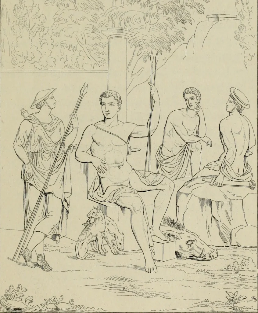 An illustration from Herculanum et Pompéi, recueil général des peintures, bronzes, mosaïques, etc., découverts jusqu'à ce jour, et reproduits d'apreès Le antichita di Ercolano, Il Museo borbonico, et tous les ouvrages analogues, 1870, leaf 18