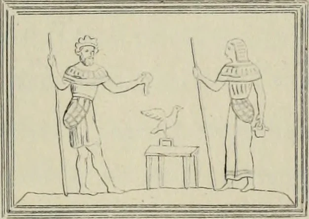 An illustration from Herculanum et Pompéi, recueil général des peintures, bronzes, mosaïques, etc., découverts jusqu'à ce jour, et reproduits d'apreès Le antichita di Ercolano, Il Museo borbonico, et tous les ouvrages analogues, 1870, leaf 186