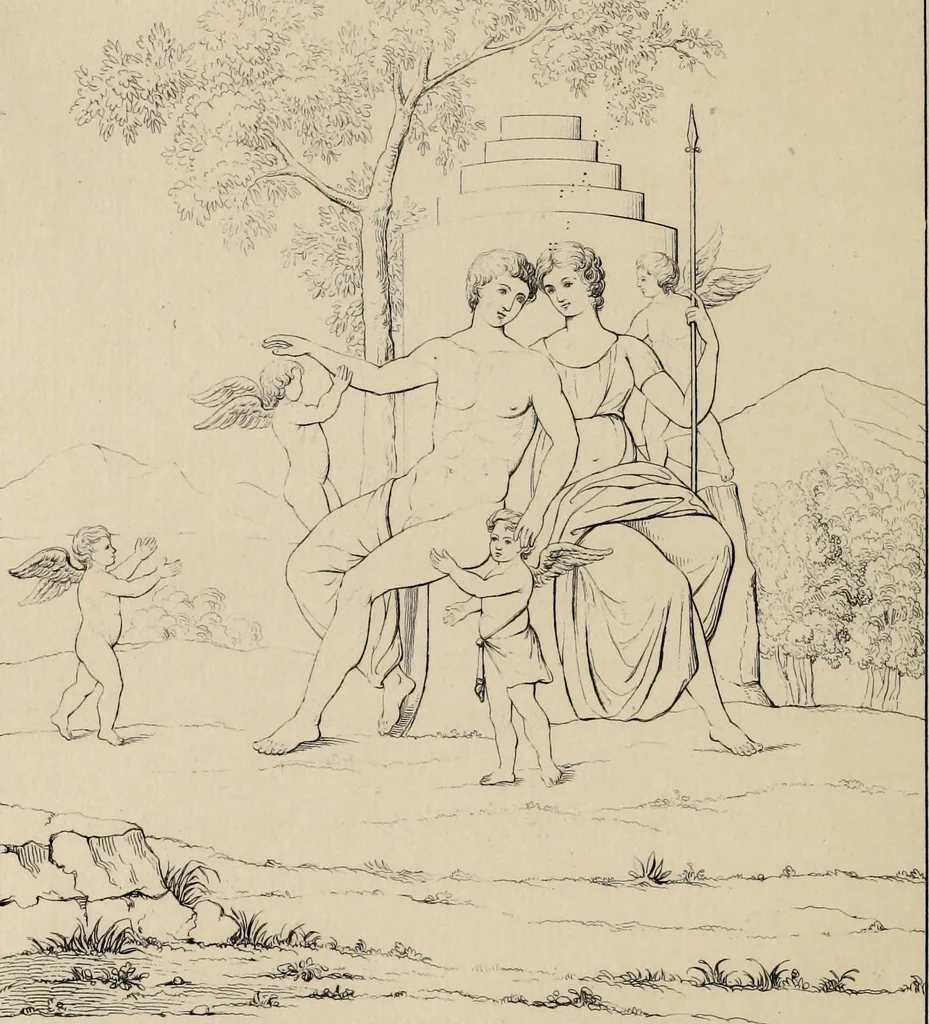 An illustration from Herculanum et Pompéi, recueil général des peintures, bronzes, mosaïques, etc., découverts jusqu'à ce jour, et reproduits d'apreès Le antichita di Ercolano, Il Museo borbonico, et tous les ouvrages analogues, 1870, leaf 193