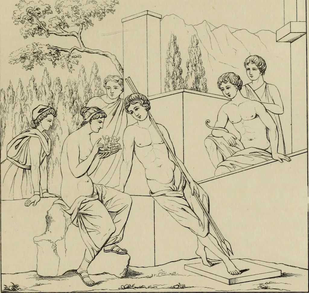 An illustration from Herculanum et Pompéi, recueil général des peintures, bronzes, mosaïques, etc., découverts jusqu'à ce jour, et reproduits d'apreès Le antichita di Ercolano, Il Museo borbonico, et tous les ouvrages analogues, 1870, leaf 196